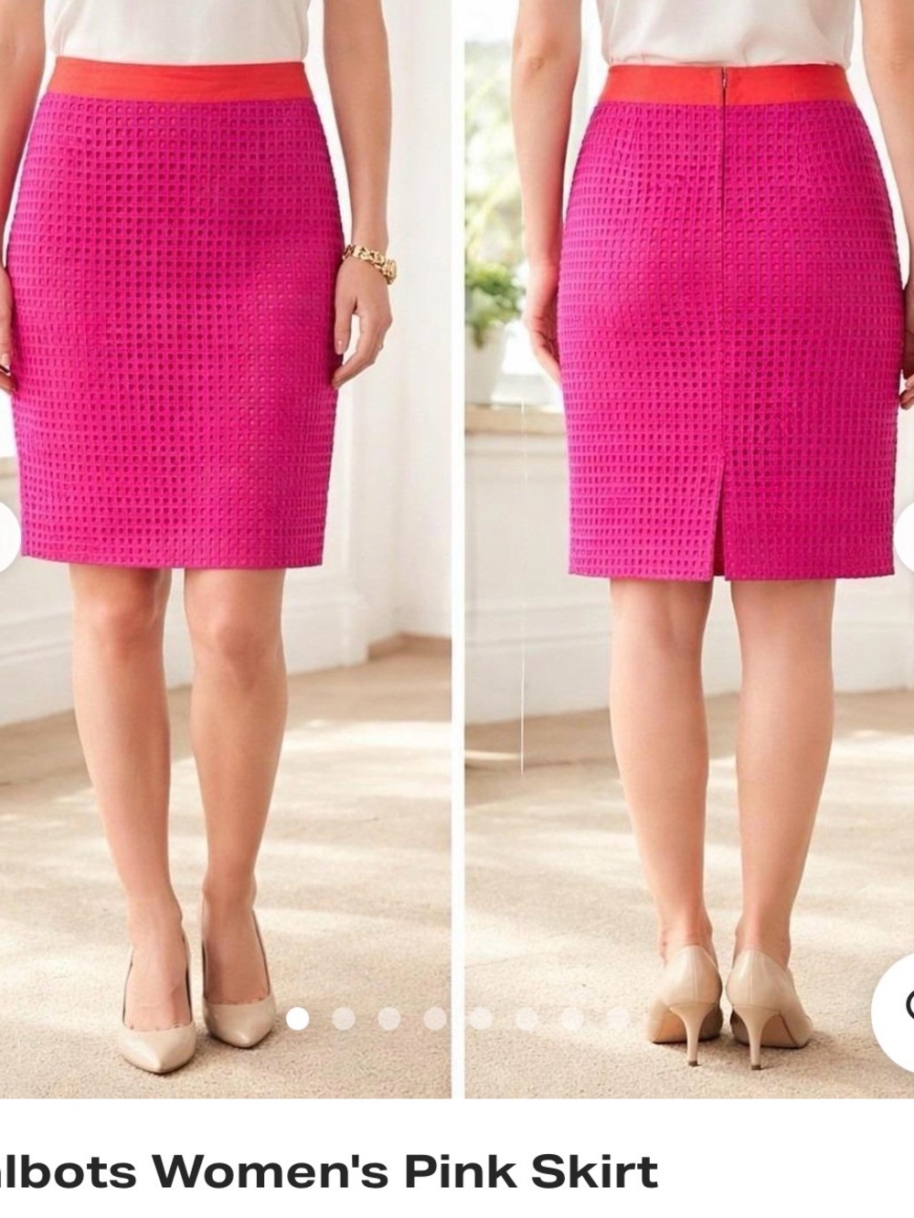 NWT Talbots Hot Pink Eyelet Pencil Skirt with orange Waistband - Size 6